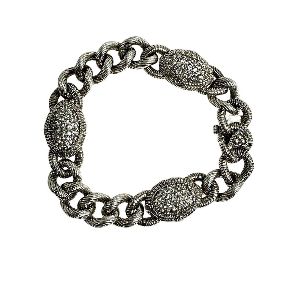 Judith Ripka Sterling Silver White Sapphire Paved Link Bracelet Couture